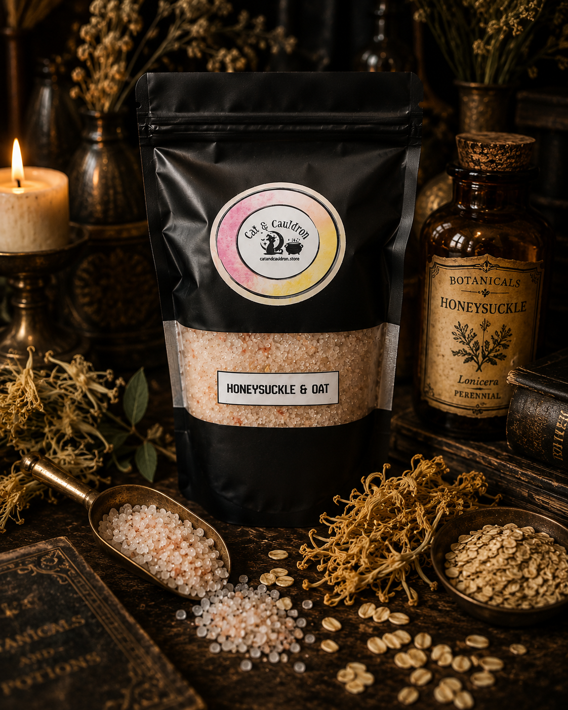 Honeysuckle Oat Luxury Bath salts, Nourishing Self Care, Home Spa, Mindfulness Relaxation
