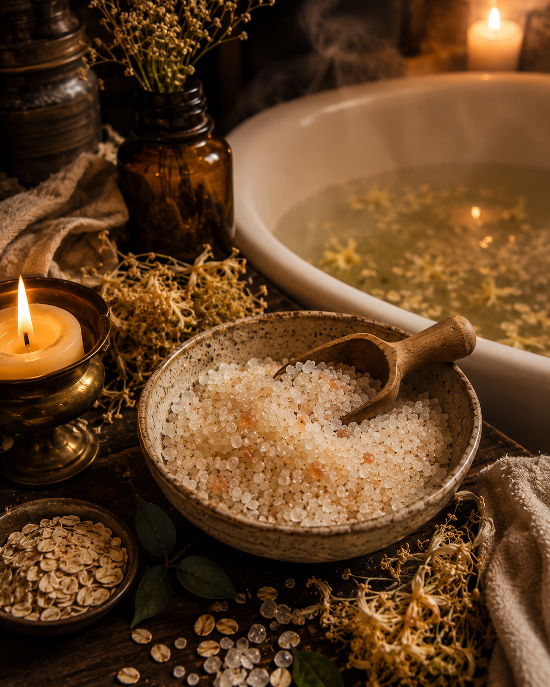 Honeysuckle Oat Luxury Bath salts, Nourishing Self Care, Home Spa, Mindfulness Relaxation